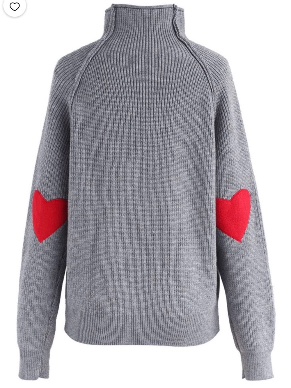 CHICWISH Long Sleeve Heart Shape Patched Grey Knit Top Sz M Ribbed